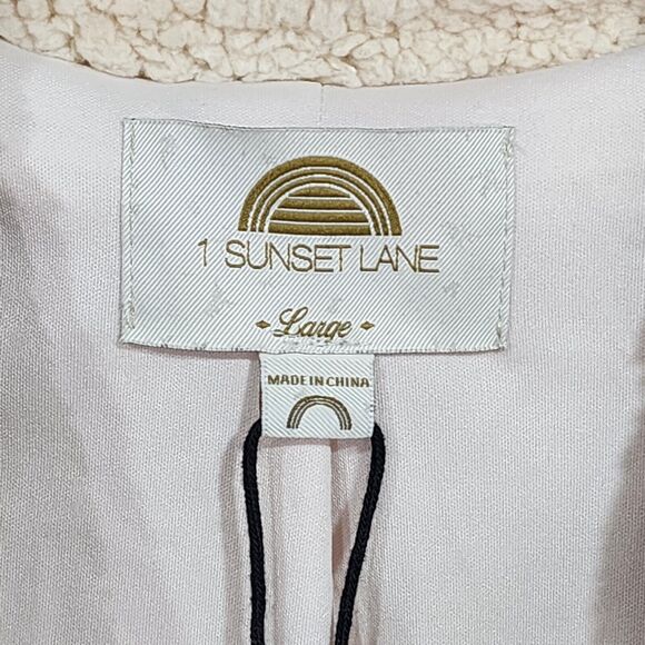 1 Sunset Lane Sherpa Jacket Coat Button Up Front Pockets Cream Large - Picture 10 of 10